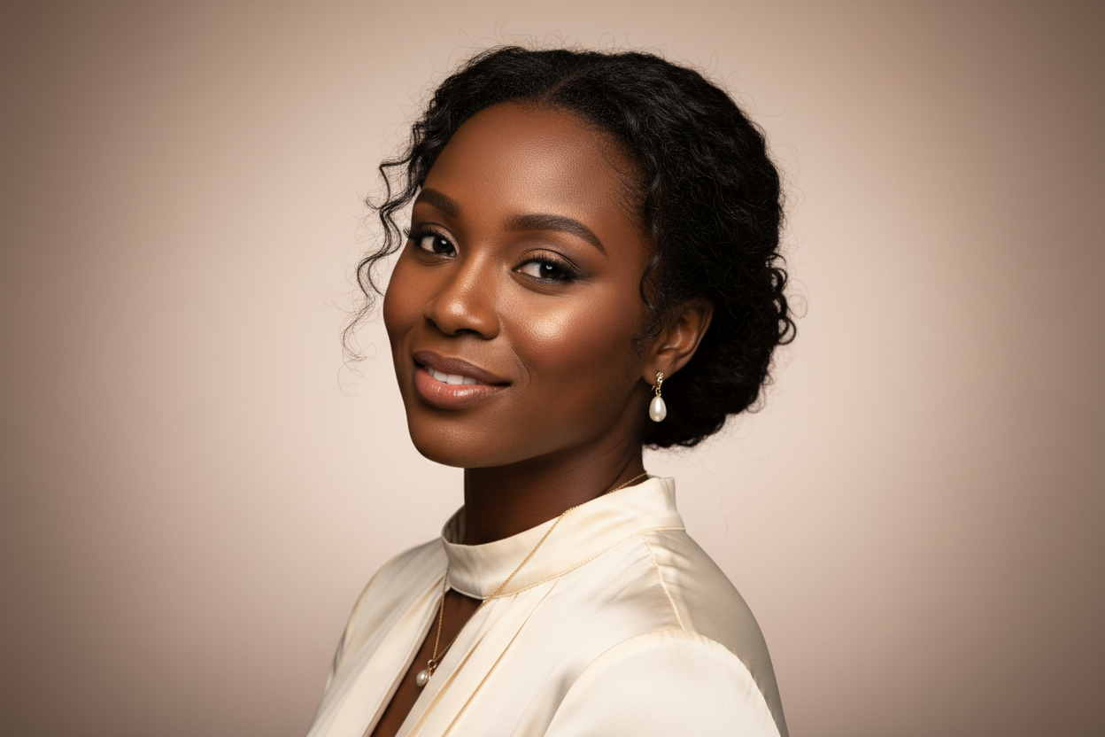 genere moi des images de visage d´une femme noire avec un teint explendites